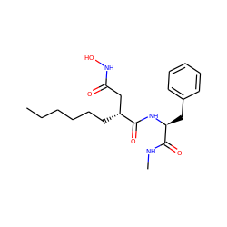 CCCCCC[C@H](CC(=O)NO)C(=O)N[C@@H](Cc1ccccc1)C(=O)NC ZINC000029569726