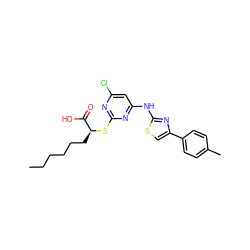 CCCCCC[C@H](Sc1nc(Cl)cc(Nc2nc(-c3ccc(C)cc3)cs2)n1)C(=O)O ZINC000103240158