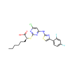 CCCCCC[C@H](Sc1nc(Cl)cc(Nc2nc(-c3ccc(F)cc3F)cs2)n1)C(=O)O ZINC000103250157