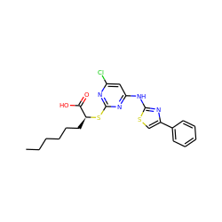 CCCCCC[C@H](Sc1nc(Cl)cc(Nc2nc(-c3ccccc3)cs2)n1)C(=O)O ZINC000103240152