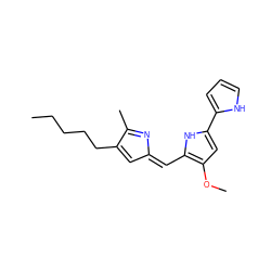 CCCCCC1=C/C(=C/c2[nH]c(-c3ccc[nH]3)cc2OC)N=C1C ZINC000028570356