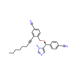 CCCCCCC#Cc1cc(C#N)ccc1CO[C@@H](c1ccc(C#N)cc1)c1cncn1C ZINC000036330334