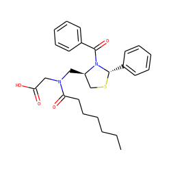 CCCCCCC(=O)N(CC(=O)O)C[C@@H]1CS[C@@H](c2ccccc2)N1C(=O)c1ccccc1 ZINC000029044527