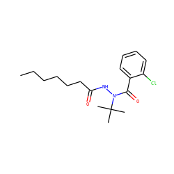 CCCCCCC(=O)NN(C(=O)c1ccccc1Cl)C(C)(C)C ZINC000103184896