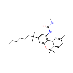 CCCCCCC(C)(C)c1cc(NC(=O)NC)c2c(c1)OC(C)(C)[C@@H]1CCC(C)=C[C@@H]21 ZINC000045370531