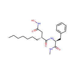 CCCCCCC[C@H](CC(=O)NO)C(=O)N[C@@H](Cc1ccccc1)C(=O)NC ZINC000014277698