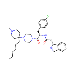 CCCCCCC1(N2CCN(C(=O)[C@@H](Cc3ccc(Cl)cc3)NC(=O)C[C@H]3NCc4ccccc43)CC2)CCN(C)CC1 ZINC000036284897