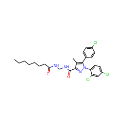 CCCCCCCC(=O)NCNC(=O)c1nn(-c2ccc(Cl)cc2Cl)c(-c2ccc(Cl)cc2)c1C ZINC000042887371