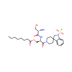 CCCCCCCC(=O)OC[C@@H](NC(=O)[C@@H](N)CO)C(=O)N1CCC2(CC1)CN(S(C)(=O)=O)c1ccccc12 ZINC000036349074