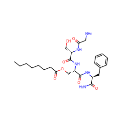 CCCCCCCC(=O)OC[C@H](NC(=O)[C@H](CO)NC(=O)CN)C(=O)N[C@@H](Cc1ccccc1)C(N)=O ZINC000036349082