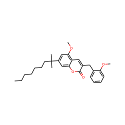 CCCCCCCC(C)(C)c1cc(OC)c2cc(Cc3ccccc3OC)c(=O)oc2c1 ZINC000095578814