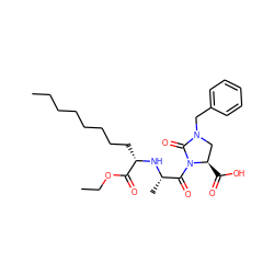 CCCCCCCC[C@H](N[C@@H](C)C(=O)N1C(=O)N(Cc2ccccc2)C[C@H]1C(=O)O)C(=O)OCC ZINC000036222723