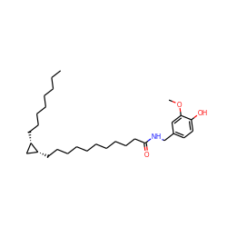 CCCCCCCC[C@H]1C[C@H]1CCCCCCCCCCC(=O)NCc1ccc(O)c(OC)c1 ZINC000043361979