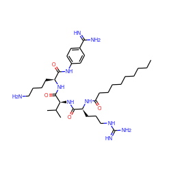 CCCCCCCCCC(=O)N[C@@H](CCCNC(=N)N)C(=O)N[C@H](C(=O)N[C@@H](CCCCN)C(=O)Nc1ccc(C(=N)N)cc1)C(C)C ZINC000084655037