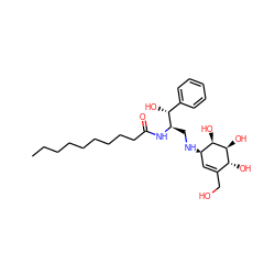CCCCCCCCCC(=O)N[C@H](CN[C@@H]1C=C(CO)[C@@H](O)[C@H](O)[C@@H]1O)[C@H](O)c1ccccc1 ZINC000036159208