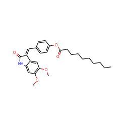 CCCCCCCCCC(=O)Oc1ccc(/C=C2/C(=O)Nc3cc(OC)c(OC)cc32)cc1 ZINC000072179220