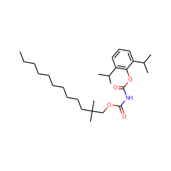 CCCCCCCCCCC(C)(C)COC(=O)NC(=O)Oc1c(C(C)C)cccc1C(C)C ZINC000036349783