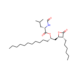 CCCCCCCCCCC[C@@H](C[C@H]1OC(=O)[C@@H]1CCCCCC)OC(=O)[C@H](CC(C)C)NC=O ZINC000077312072