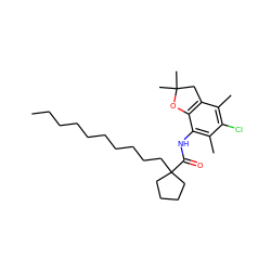 CCCCCCCCCCC1(C(=O)Nc2c(C)c(Cl)c(C)c3c2OC(C)(C)C3)CCCC1 ZINC000036349370