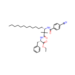 CCCCCCCCCCCC[C@H](NC(=O)c1ccc(C#N)cc1)C(C)(C)C(=O)N[C@@H](Cc1ccccc1)C(=O)OCC ZINC000036179223