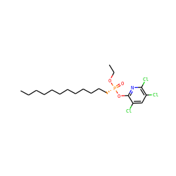 CCCCCCCCCCCC[P@@](=O)(OCC)Oc1nc(Cl)c(Cl)cc1Cl ZINC000044387681