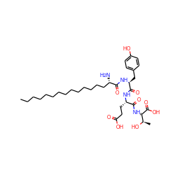 CCCCCCCCCCCCCC[C@H](N)C(=O)N[C@@H](Cc1ccc(O)cc1)C(=O)N[C@@H](CCC(=O)O)C(=O)N[C@H](C(=O)O)[C@@H](C)O ZINC000044460120