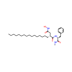 CCCCCCCCCCCCCCCC[C@H](CC(=O)NO)C(=O)N[C@@H](Cc1ccccc1)C(=O)NC ZINC000034801725