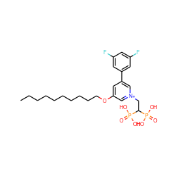 CCCCCCCCCCOc1cc(-c2cc(F)cc(F)c2)c[n+](CC(P(=O)(O)O)P(=O)(O)O)c1 ZINC000016052648