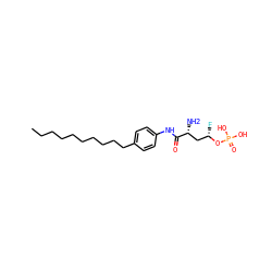 CCCCCCCCCCc1ccc(NC(=O)[C@H](N)C[C@H](F)OP(=O)(O)O)cc1 ZINC000038152242