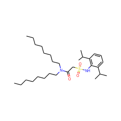 CCCCCCCCN(CCCCCCCC)C(=O)CS(=O)(=O)Nc1c(C(C)C)cccc1C(C)C ZINC000036349834