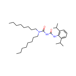 CCCCCCCCN(CCCCCCCC)C(=O)NC(=O)Nc1c(C(C)C)cccc1C(C)C ZINC000036349769