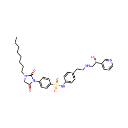 CCCCCCCCN1CC(=O)N(c2ccc(S(=O)(=O)Nc3ccc(CCNC[C@H](O)c4cccnc4)cc3)cc2)C1=O ZINC000034801606