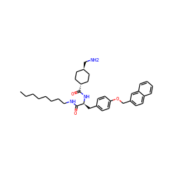 CCCCCCCCNC(=O)[C@H](Cc1ccc(OCc2ccc3ccccc3c2)cc1)NC(=O)[C@H]1CC[C@H](CN)CC1 ZINC000653773237