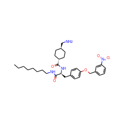 CCCCCCCCNC(=O)[C@H](Cc1ccc(OCc2cccc([N+](=O)[O-])c2)cc1)NC(=O)[C@H]1CC[C@H](CN)CC1 ZINC000653767883