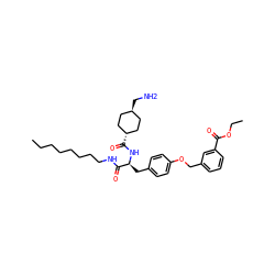 CCCCCCCCNC(=O)[C@H](Cc1ccc(OCc2cccc(C(=O)OCC)c2)cc1)NC(=O)[C@H]1CC[C@H](CN)CC1 ZINC000653760958