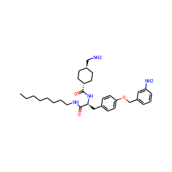 CCCCCCCCNC(=O)[C@H](Cc1ccc(OCc2cccc(N)c2)cc1)NC(=O)[C@H]1CC[C@H](CN)CC1 ZINC000653767892