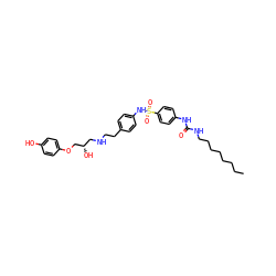 CCCCCCCCNC(=O)Nc1ccc(S(=O)(=O)Nc2ccc(CCNC[C@H](O)COc3ccc(O)cc3)cc2)cc1 ZINC000034801582