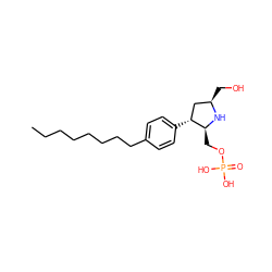 CCCCCCCCc1ccc([C@@H]2C[C@@H](CO)N[C@H]2COP(=O)(O)O)cc1 ZINC000043589915