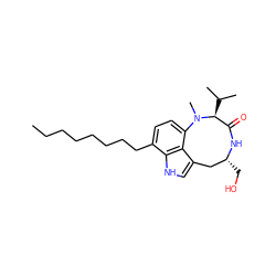 CCCCCCCCc1ccc2c3c(c[nH]c13)C[C@@H](CO)NC(=O)[C@H](C(C)C)N2C ZINC000034799939