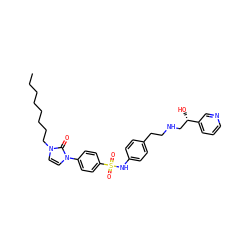 CCCCCCCCn1ccn(-c2ccc(S(=O)(=O)Nc3ccc(CCNC[C@H](O)c4cccnc4)cc3)cc2)c1=O ZINC000034801610