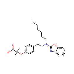 CCCCCCCN(CCc1ccc(OC(C)(C)C(=O)O)cc1)c1nc2ccccc2o1 ZINC000044431001