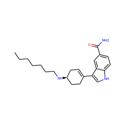 CCCCCCCN[C@H]1CC=C(c2c[nH]c3ccc(C(N)=O)cc23)CC1 ZINC000036187755