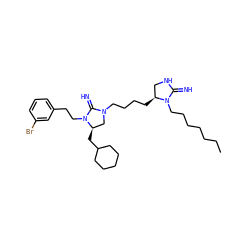 CCCCCCCN1C(=N)NC[C@@H]1CCCCN1C[C@@H](CC2CCCCC2)N(CCc2cccc(Br)c2)C1=N ZINC000103251694