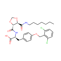 CCCCCCCNC(=O)[C@@H]1OCO[C@H]1C(=O)N[C@@H](Cc1ccc(OCc2c(Cl)cccc2Cl)cc1)C(=O)O ZINC000058584086