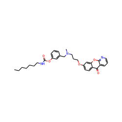CCCCCCCNC(=O)Oc1cccc(CN(C)CCCOc2ccc3c(=O)c4cccnc4oc3c2)c1 ZINC000014947438