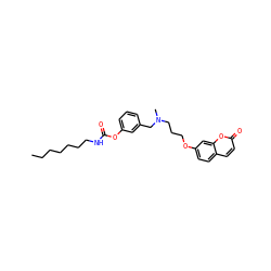 CCCCCCCNC(=O)Oc1cccc(CN(C)CCCOc2ccc3ccc(=O)oc3c2)c1 ZINC000014947440