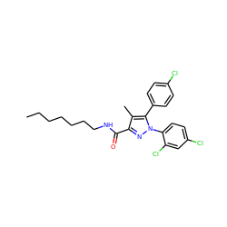 CCCCCCCNC(=O)c1nn(-c2ccc(Cl)cc2Cl)c(-c2ccc(Cl)cc2)c1C ZINC000036294557