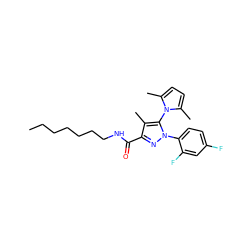 CCCCCCCNC(=O)c1nn(-c2ccc(F)cc2F)c(-n2c(C)ccc2C)c1C ZINC000066259892