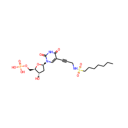 CCCCCCCS(=O)(=O)NCC#Cc1cn([C@H]2C[C@H](O)[C@@H](COP(=O)(O)O)O2)c(=O)[nH]c1=O ZINC000072106558