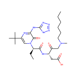 CCCCCCN(C)CC(=O)[C@H](CC(=O)O)NC(=O)[C@@H](CC)n1cc(C(C)(C)C)nc(Nc2nnn[nH]2)c1=O ZINC000028880700